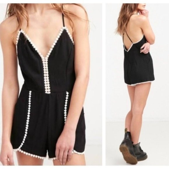 Tea n Cup Pants - Tea & Cup Black & White Pom Pom Romper